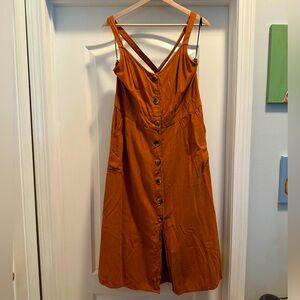 Burnt Orange Linen Button Down Dress